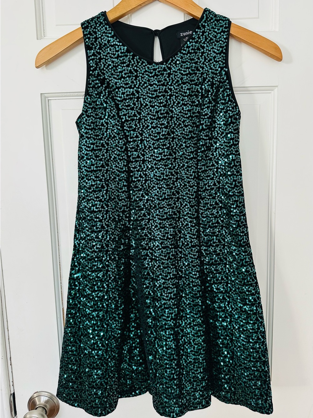 Zunie Girls Velvet & Green Sequin Party Christmas Holiday Dress Sz 10